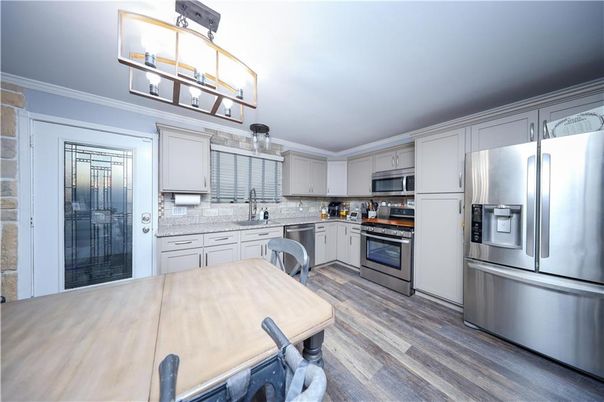 Interior, Kitchen, Stainless Steel Appliances, Wood Texture Flooring