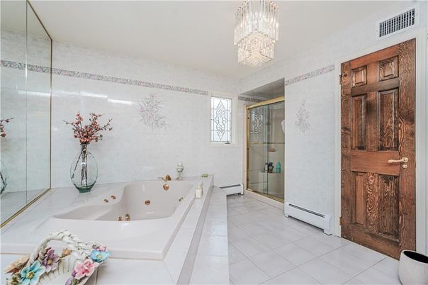 Bathroom, Chandelier, Glass Shower, Interior