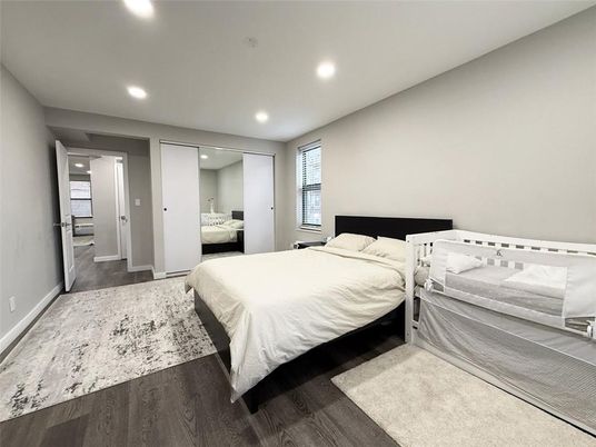 Bedroom, Interior, Recessed Lighting, Wood Texture Flooring
