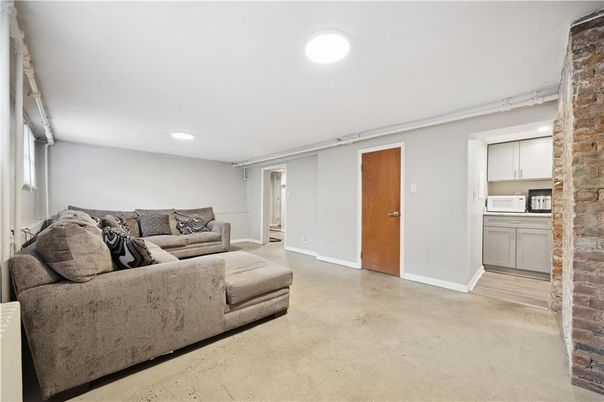 Interior, Living room, Recessed Lighting, Stone Walls