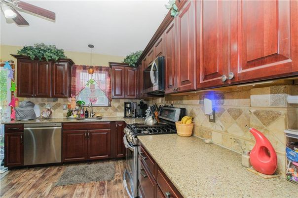 Interior, Kitchen, Pendant Lights, Stainless Steel Appliances, Wood Texture Flooring