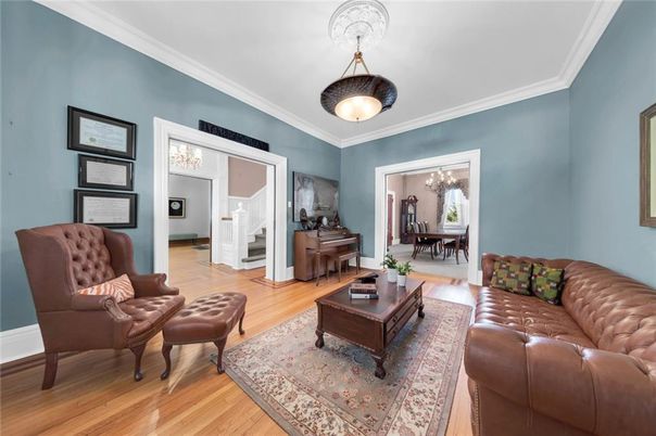 Dining room, Interior, Living room, Pendant Lights, Piano, Wood Texture Flooring