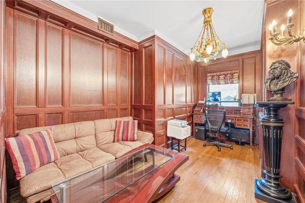 Chandelier, Home Office, Interior, Wood Texture Flooring, Wooden Walls