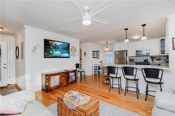Interior, Kitchen, Pendant Lights, Stainless Steel Appliances, Wood Texture Flooring
