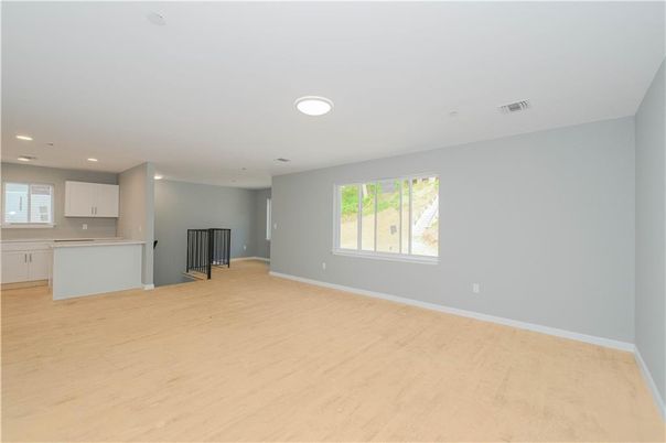 Empty room, Interior, Kitchen, Recessed Lighting, Wood Texture Flooring