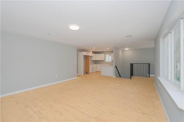 Empty room, Interior, Kitchen, Recessed Lighting, Wood Texture Flooring
