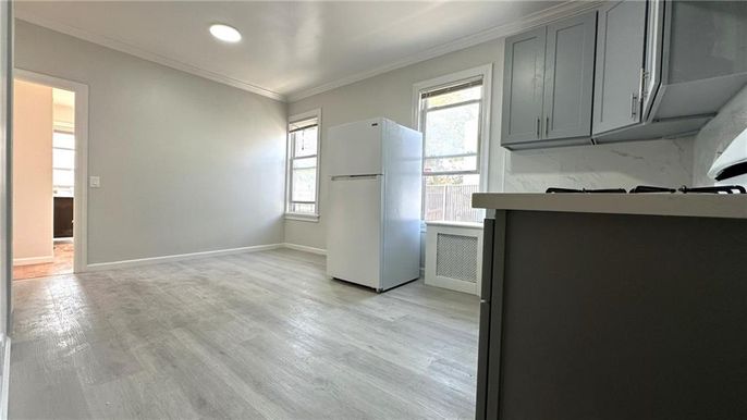 Interior, Kitchen, Marble Walls, Recessed Lighting, Wood Texture Flooring