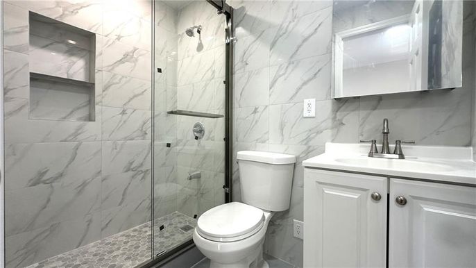 Bathroom, Glass Shower, Interior, Marble Walls