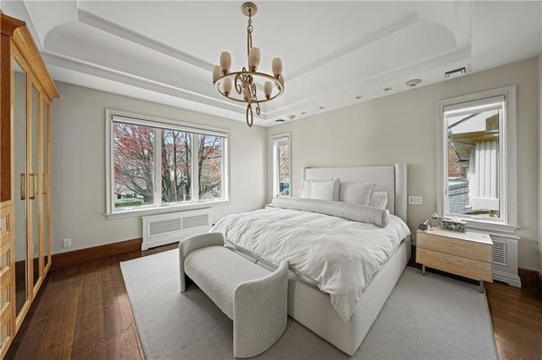 Bedroom, Chandelier, Interior, Wood Texture Flooring