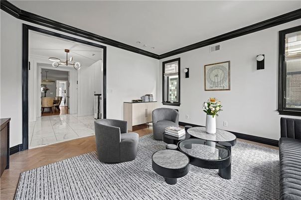 Chandelier, Dining room, Interior, Living room, Marble, Recessed Lighting, Wood Texture Flooring