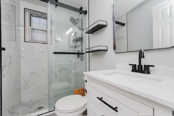 Bathroom, Glass Shower, Interior, Marble Walls