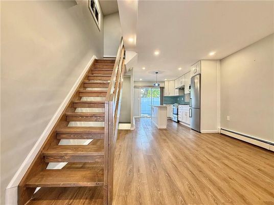 Interior, Kitchen, Pendant Lights, Recessed Lighting, Wood Texture Flooring