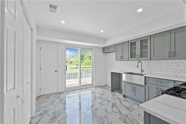 Interior, Kitchen, Marble, Recessed Lighting, Stainless Steel Appliances