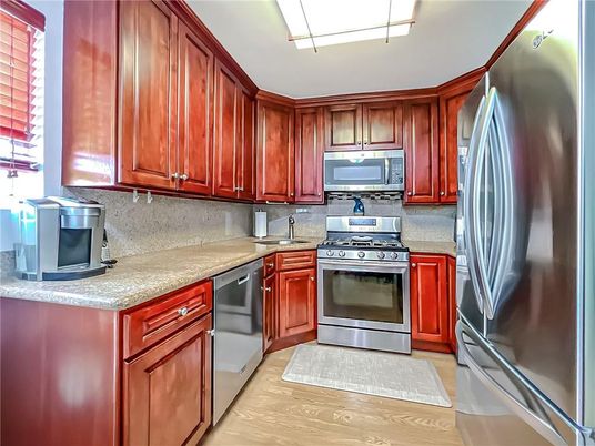 Interior, Kitchen, Stainless Steel Appliances, Wood Texture Flooring