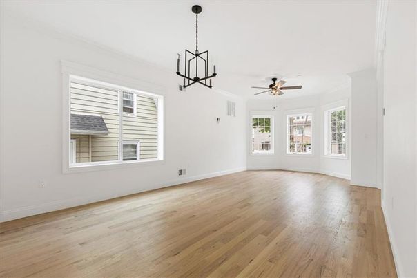 Empty room, Interior, Pendant Lights, Wood Texture Flooring