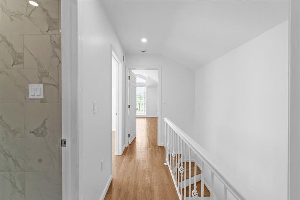 Interior, Marble Walls, Recessed Lighting, Wood Texture Flooring