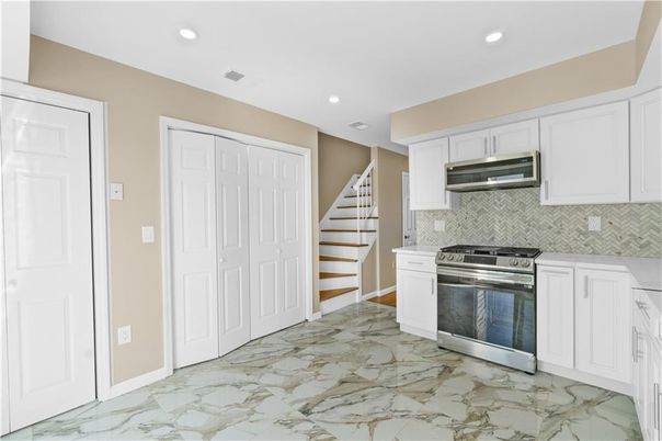 Interior, Kitchen, Marble, Recessed Lighting, Stainless Steel Appliances