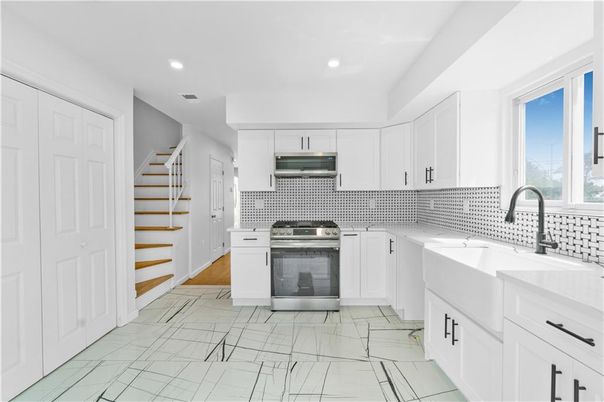 Interior, Kitchen, Marble, Recessed Lighting, Stainless Steel Appliances