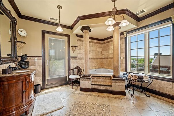 Bathroom, Glass Shower, Interior, Pendant Lights