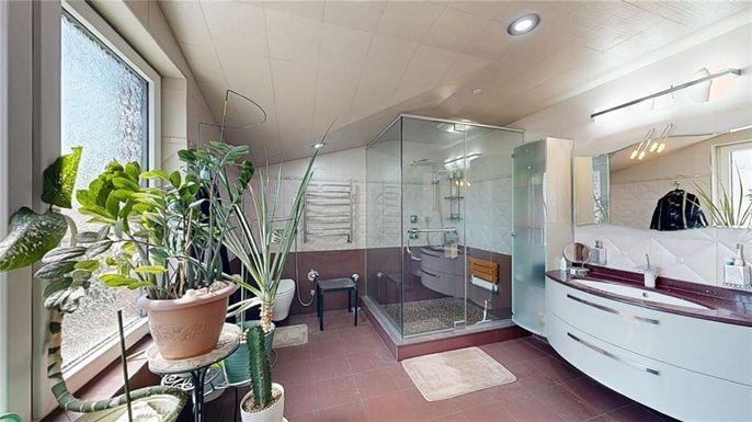 Bathroom, Glass Shower, Interior, Recessed Lighting