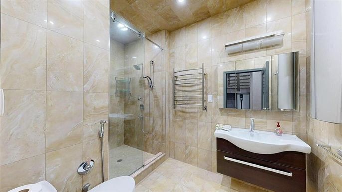 Bathroom, Glass Shower, Interior, Recessed Lighting