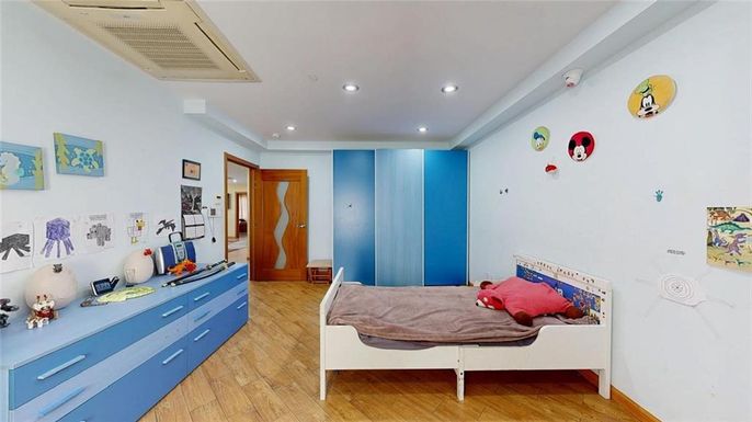 Bedroom, Interior, Recessed Lighting, Wood Texture Flooring