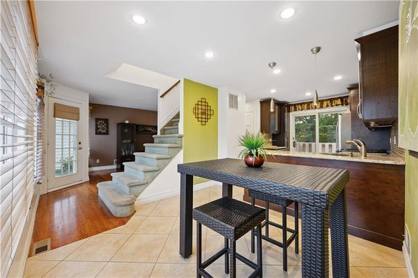 Dining room, Interior, Recessed Lighting, Wood Texture Flooring