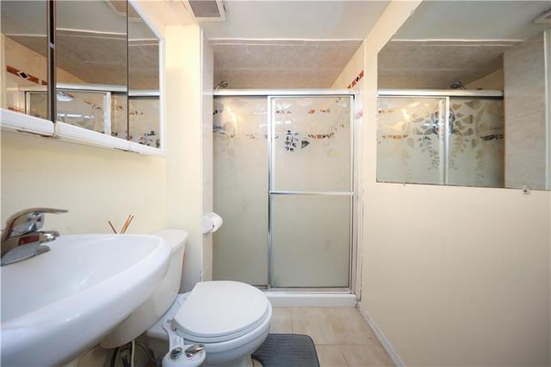 Bathroom, Glass Shower, Interior, Wood Texture Flooring