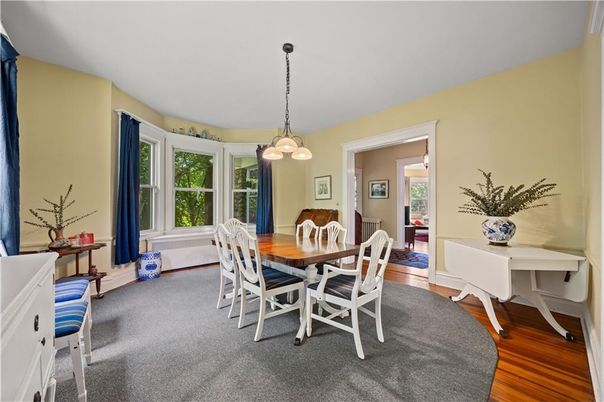 Dining room, Interior, Pendant Lights, Wood Texture Flooring