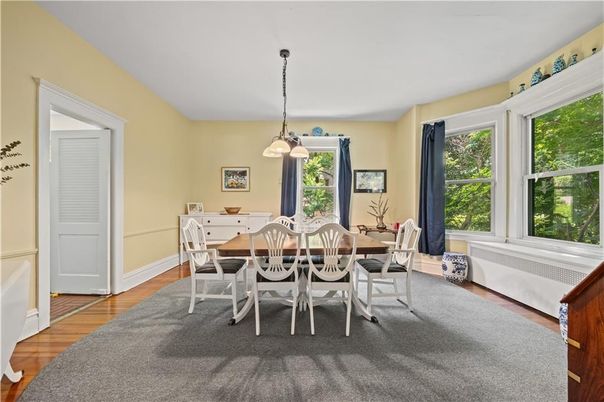 Dining room, Interior, Pendant Lights, Wood Texture Flooring