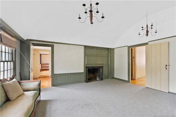 Chandelier, Empty room, Fireplace, Interior, Wood Texture Flooring