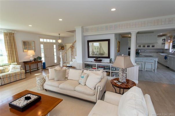 Chandelier, Dining room, Interior, Kitchen, Living room, Pendant Lights, Recessed Lighting, Wood Texture Flooring