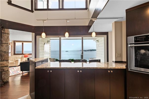 Interior, Kitchen, Pendant Lights, Water, Wood Texture Flooring