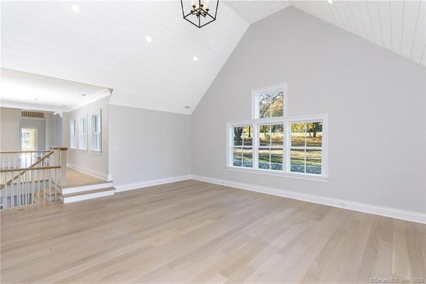 Empty room, Interior, Pendant Lights, Recessed Lighting, Wood Texture Flooring