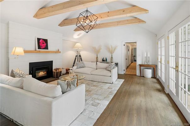 Fireplace, Interior, Living room, Pendant Lights, Wooden Beams, Wood Texture Flooring