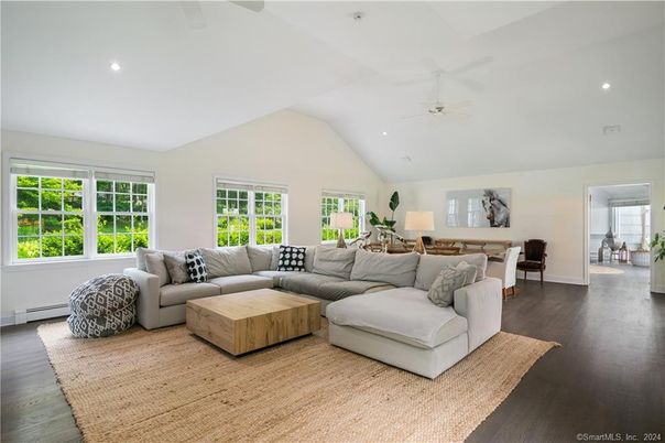 Dining room, Interior, Living room, Recessed Lighting, Wood Texture Flooring