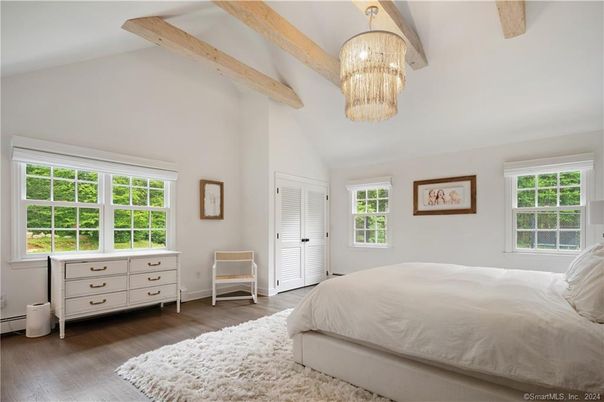 Bedroom, Chandelier, Interior, Wooden Beams, Wood Texture Flooring