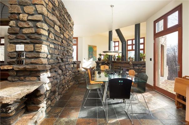 Dining room, Interior, Pendant Lights, Stone Walls