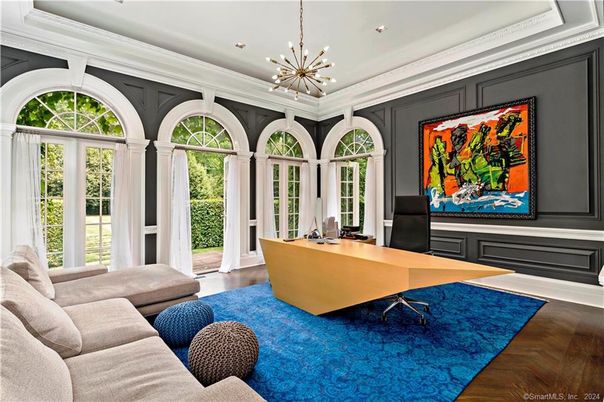 Home Office, Interior, Pendant Lights, Recessed Lighting, Wood Texture Flooring