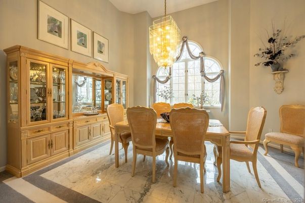 Chandelier, Dining room, Interior, Marble