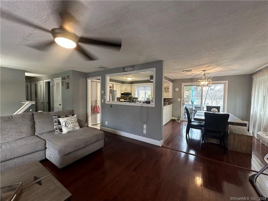 Dining room, Interior, Living room, Pendant Lights, Wood Texture Flooring