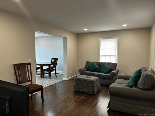 Dining room, Interior, Living room, Recessed Lighting, Wood Texture Flooring