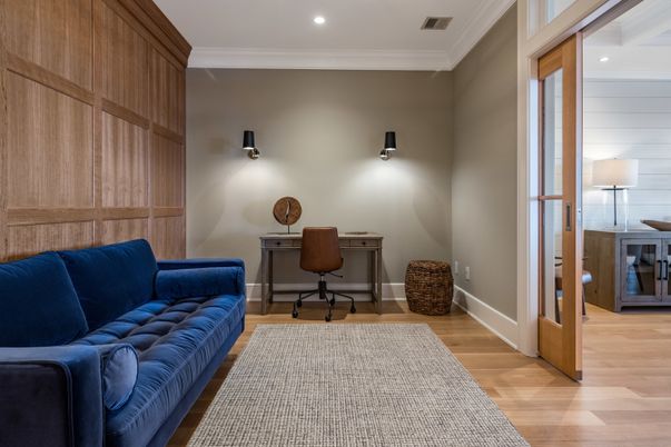Home Office, Interior, Recessed Lighting, Wood Texture Flooring