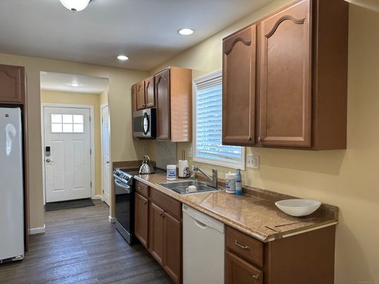 Interior, Kitchen, Recessed Lighting, Wood Texture Flooring