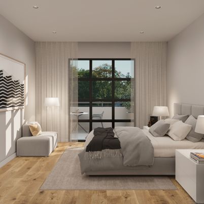 Bedroom, Interior, Recessed Lighting, Wood Texture Flooring