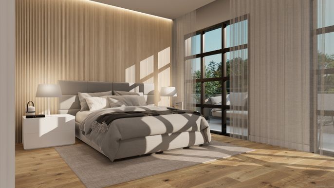 Bedroom, Interior, Wood Texture Flooring