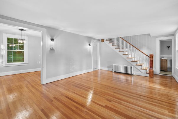 Empty room, Interior, Pendant Lights, Wood Texture Flooring