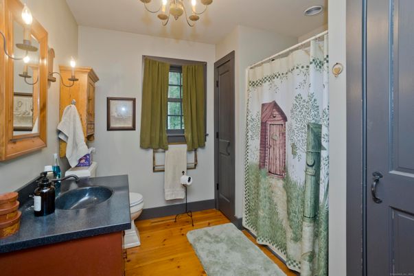 Bathroom, Chandelier, Interior, Wood Texture Flooring