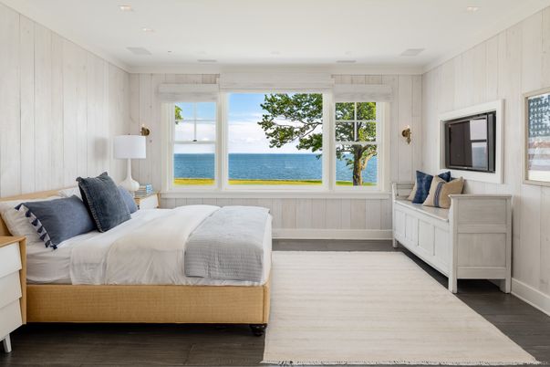 Bedroom, Interior, Recessed Lighting, Water, Wood Texture Flooring