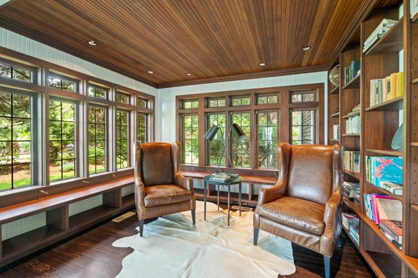 Home Office, Interior, Recessed Lighting, Wooden Ceilings, Wood Texture Flooring